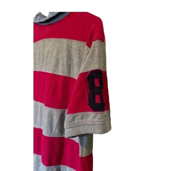 TOMMY HILFIGER SIZE LARGE POLO SHIRT RED AND GRAY STRIPES - Picture 5 of 5